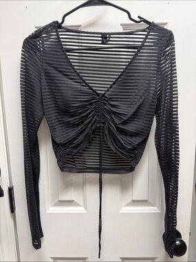 Urban Outfitters Black Sheer Striped Ruched Crop Top
